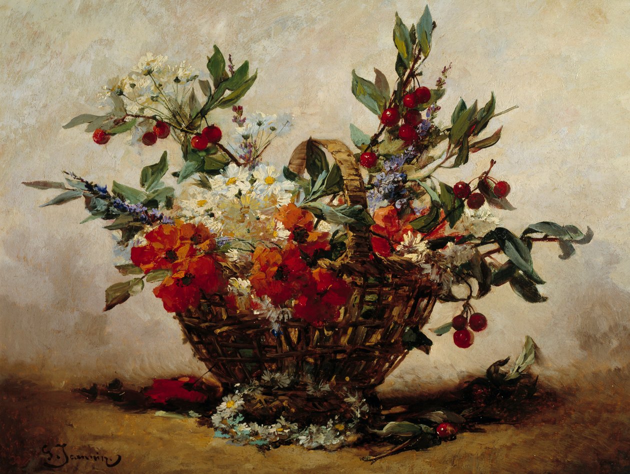 篮子里的花 乔治-简宁（1841-1925）的画作 作者 乔治·詹宁