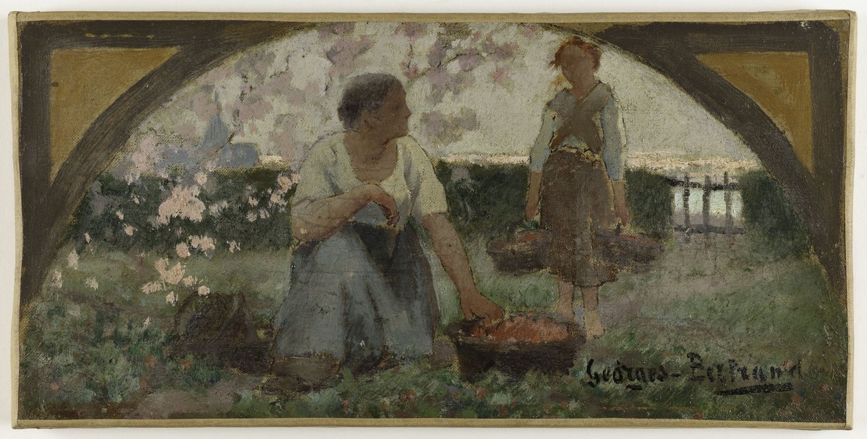 巴黎市政厅餐厅草图：Les fraises，约 1893 年（布面油画） 作者 乔治·朱尔斯·贝特朗