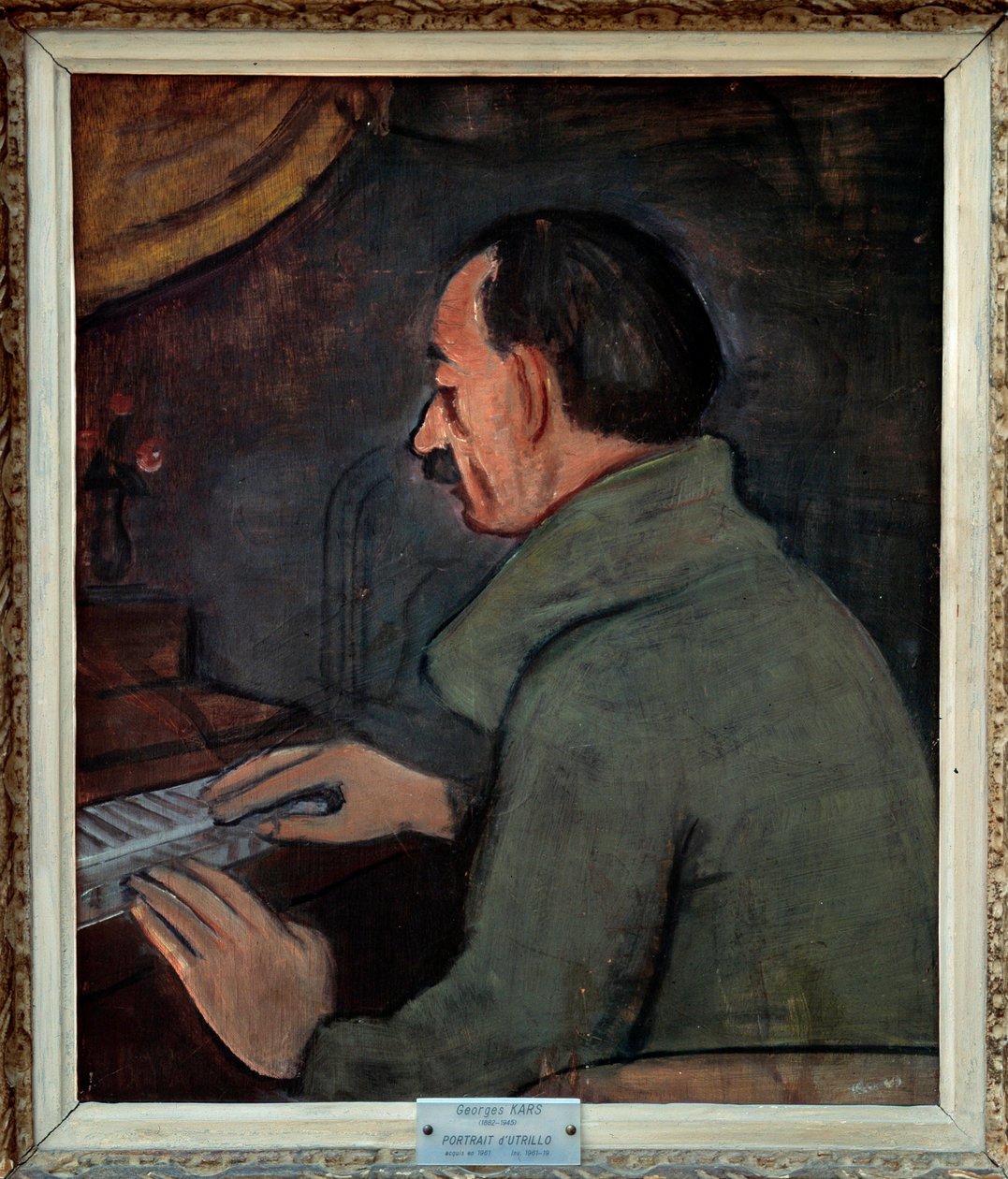 莫里斯·郁特里罗（Maurice Utrillo，1883-1955）的肖像，法国画家。 乔治·卡尔斯（Georges Kars，1882-1955）的绘画，20 世纪。 布面油画。 尺寸：0.56 X 0.47m。 里昂。 美术博物馆。 小心！ 使用本作品可能需要第三方授权请求或添加 作者 乔治·卡尔斯