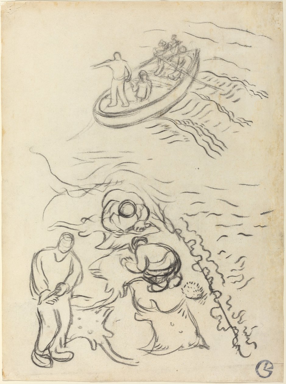 渔夫》与清空渔网的人的研究（Etude pour "Les Pêcheurs" et hommes vidant des raies）。 作者 乔治·拉科姆