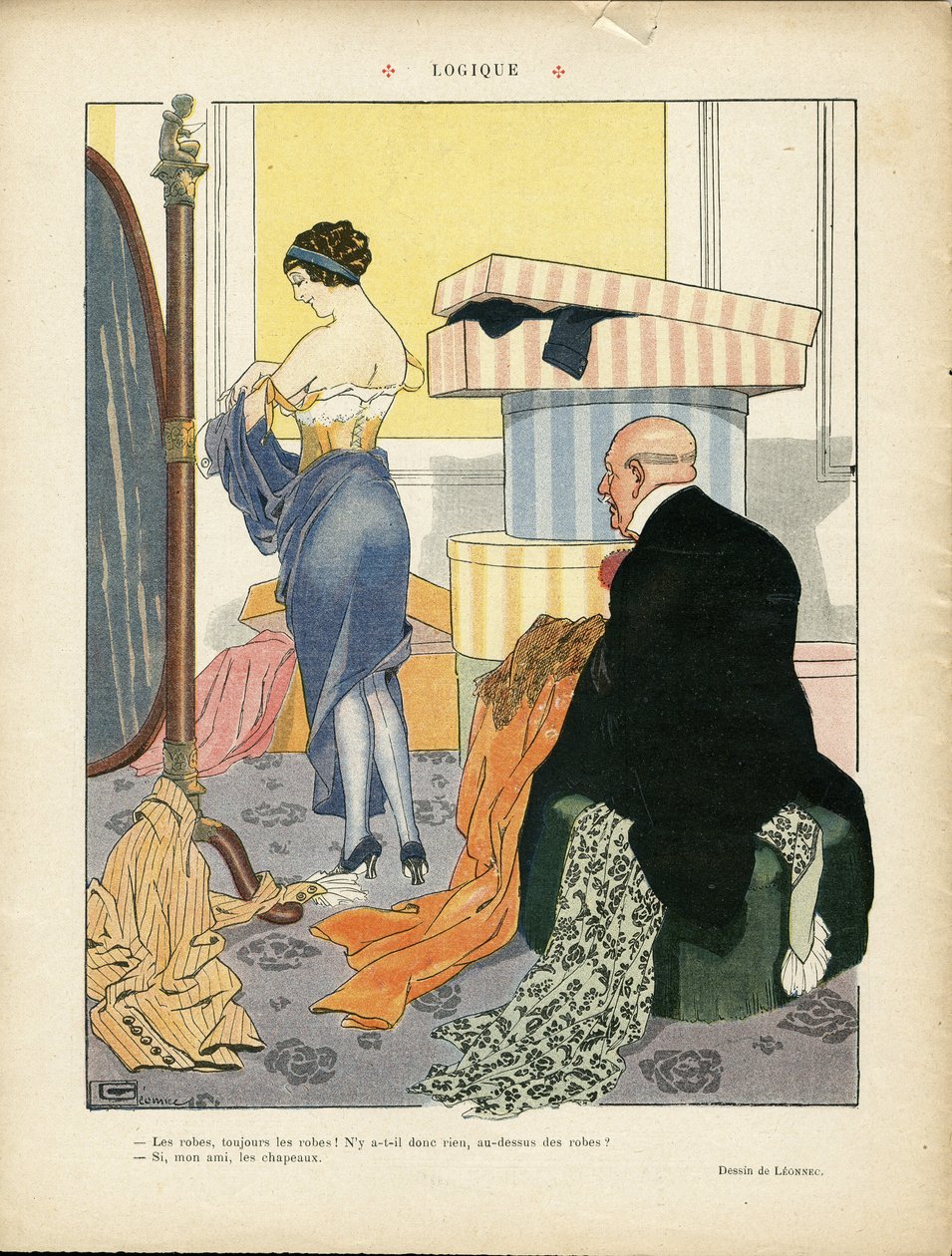 Georges Leonnec（1881-1940 年）在《生活报》上的插图，06/07/12 - 逻辑 - 时尚, 帽子, 内部结构, 富人生活 - 女性 作者 乔治·莱昂内克