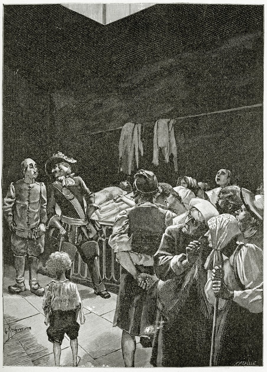 La Morgue  - 来自Han d&39;Islande，19世纪的插图（bw雕刻） 作者 乔治·玛丽·罗什格罗塞（Georges Marie Rochegrosse）
