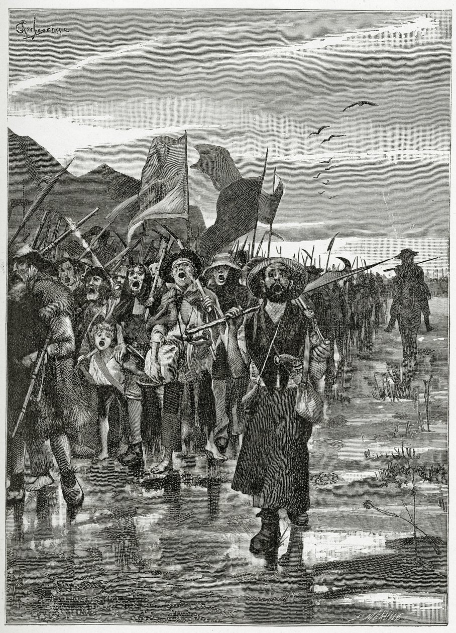 Le Torrent des rebelles  - 来自Han d&39;Islande，19世纪的插图（bw雕刻） 作者 乔治·玛丽·罗什格罗塞（Georges Marie Rochegrosse）