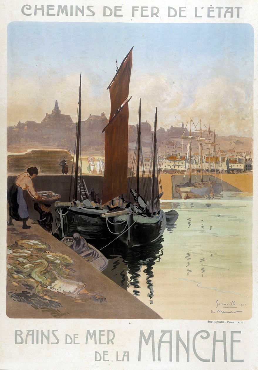 Les bains de mer de la Manche (View of the port of Granville) - Poster of the State Railways, by Meunier 作者 乔治·穆尼耶