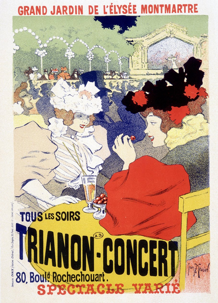 Trianon concert, daily show in the grand garden of the Elysee Montmartre (Elysee-Montmartre) in Paris. Poster by Georges Meunier 作者 乔治·穆尼耶