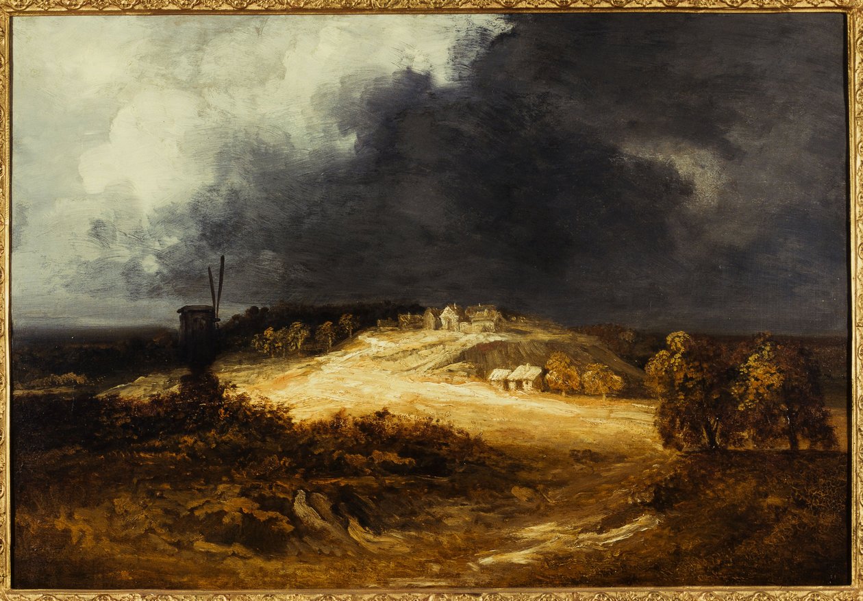 Moulins à Montmartre，约 1830 年（纸面油画，裱在画布上） 作者 乔治·米歇尔