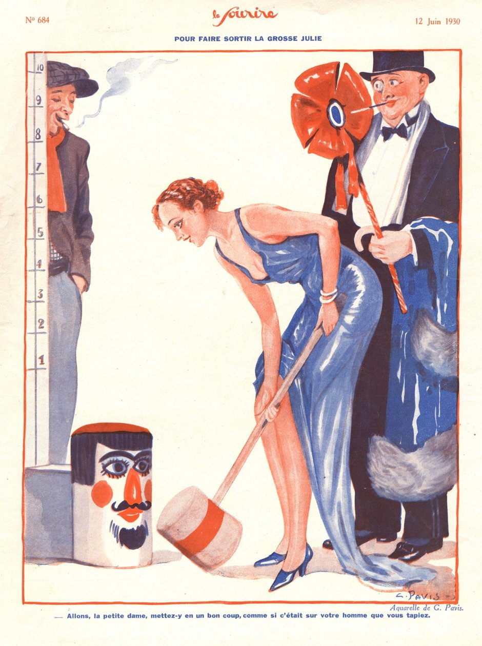 来自 1930 年 6 月《Le Sourire》的插图（彩色石版画） 作者 乔治·帕维斯