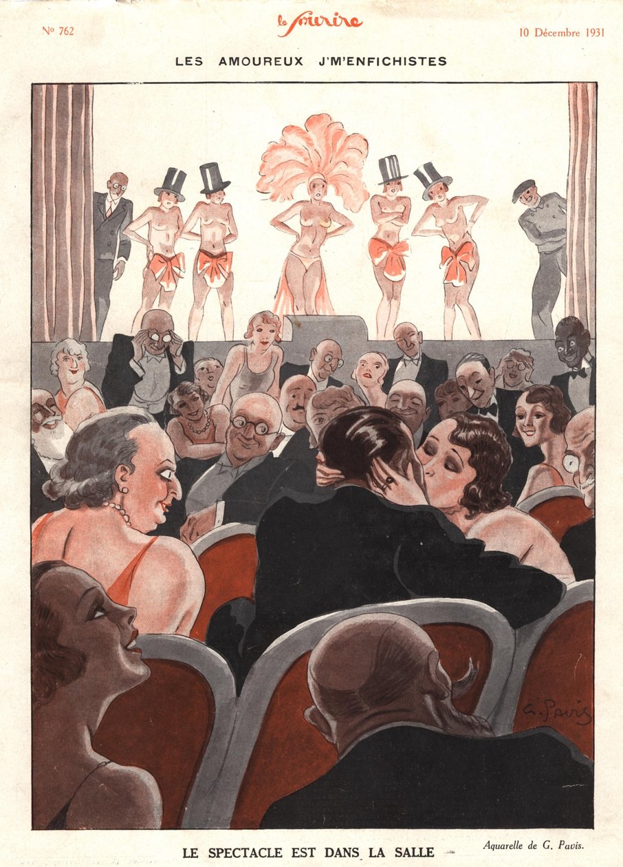 Le specatacle dans la salle》，《Le Sourire》插图，1931 年 12 月（彩色石版画） 作者 乔治·帕维斯