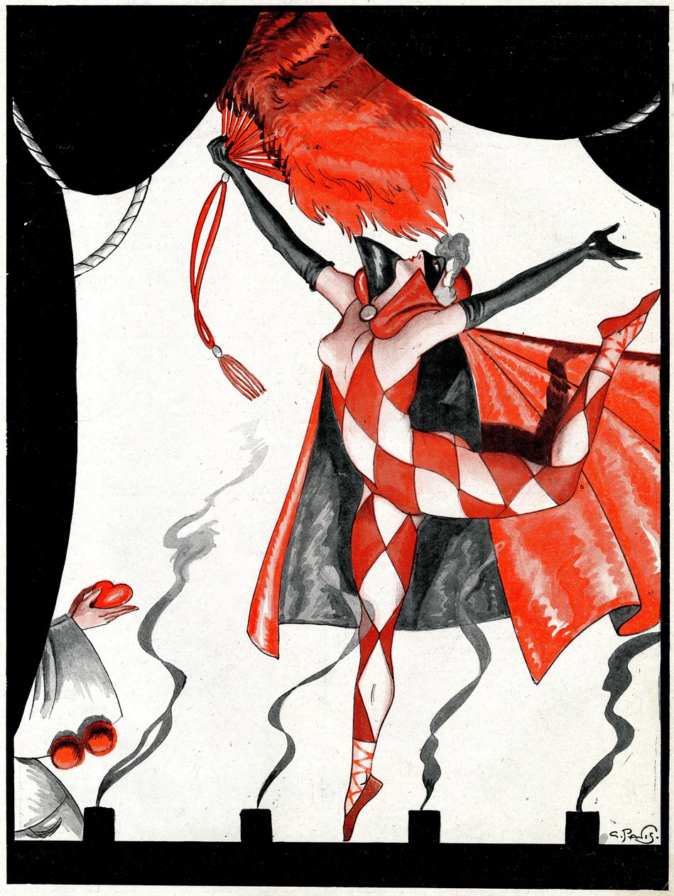 永恒的哑剧，红心杰克和钻石皇后 - 来自 la Vie Parisienne 的插图 作者 乔治·帕维斯