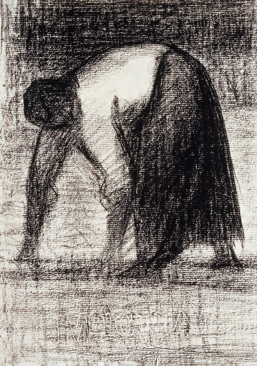 农民妇女，双手插在地上； Paysanne les Mains au Sol，约1882年 作者 乔治·皮埃尔·苏拉特