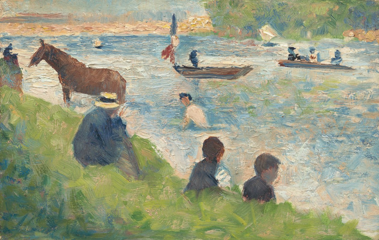 马和船的研究，为阿斯尼耶尔的沐浴者，18831884。 作者 乔治·皮埃尔·苏拉特