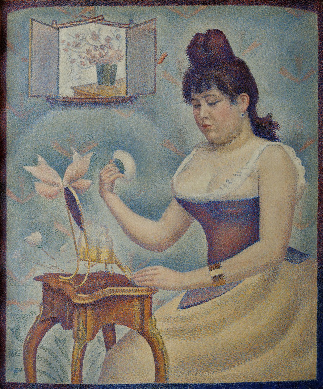 Jeune femme se poudrant 年轻女子为自己擦粉，1889-1890。 作者 乔治·皮埃尔·苏拉特