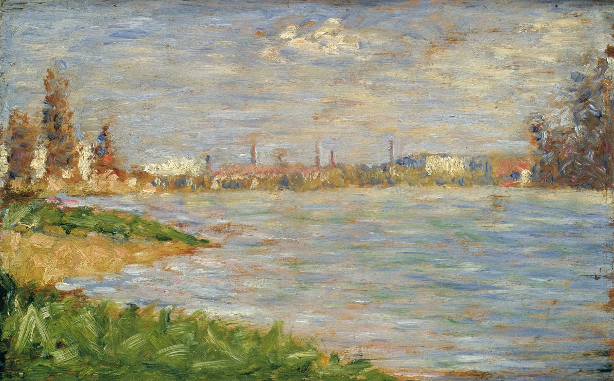河岸，c.1883（面板油画） 作者 乔治·皮埃尔·苏拉特