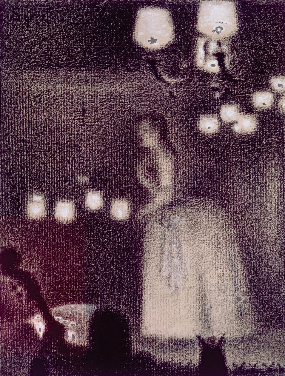 在伊甸园音乐会，1886-7（背景蜡笔，水粉，粉笔和墨水在纸上） 作者 乔治·苏拉特