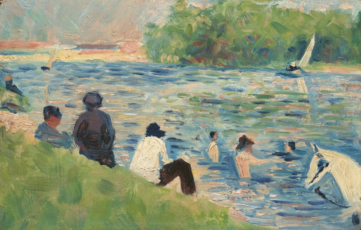 沐浴者（"Asnières的沐浴者 "研究）。 作者 乔治·苏拉特