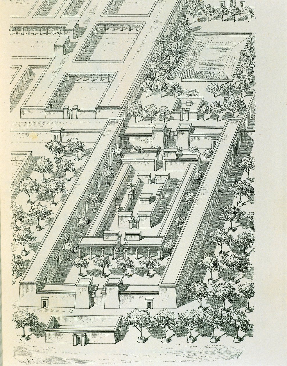 描绘Tell el-Amarna一座建筑的透视图的蚀刻画，作者是乔治-佩罗（1832-1914）和查尔斯-奇皮兹（1835-1901）。 作者 Georges 和 Chipiez 查尔斯·佩罗
