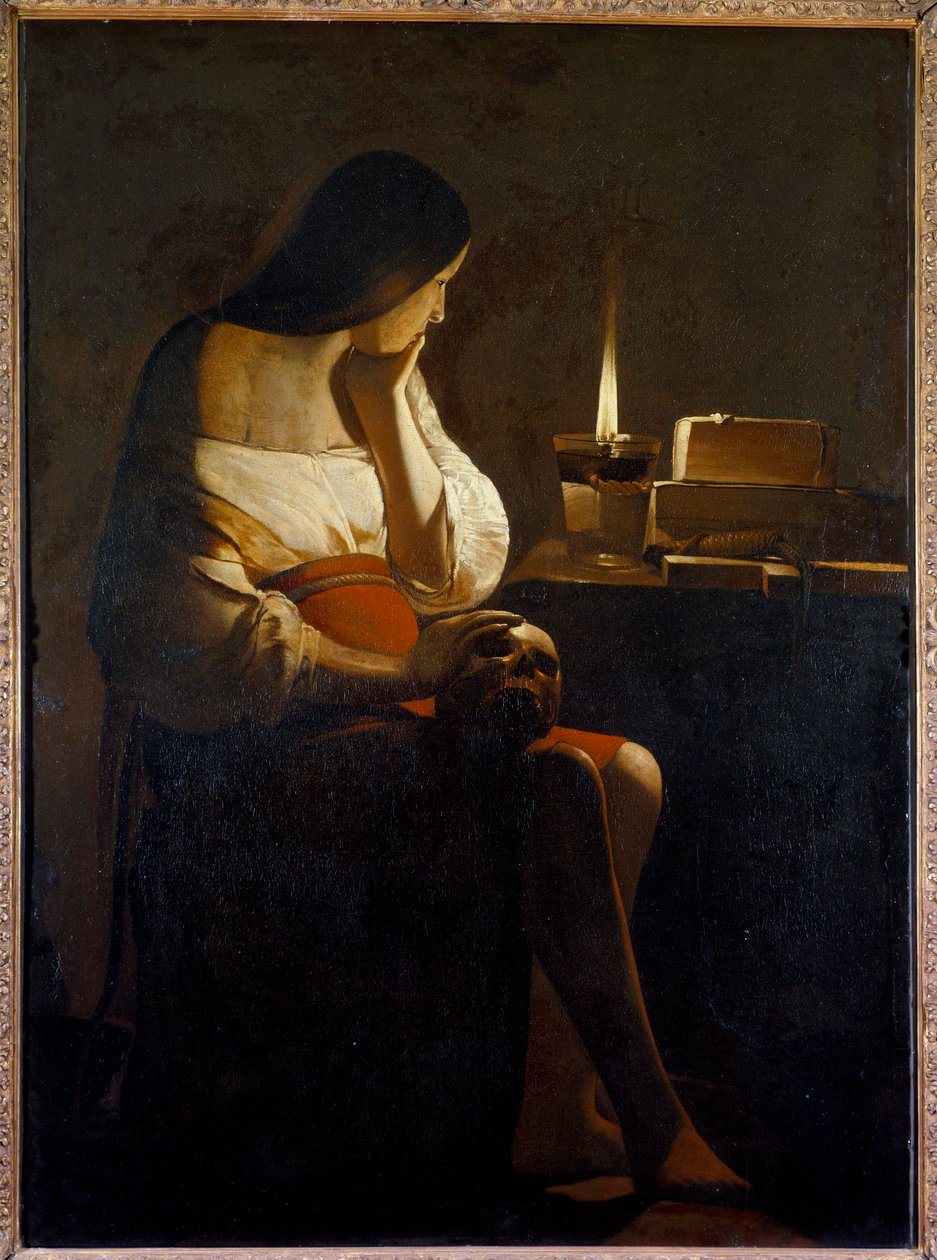 La Madeleine 拥有 Georges de La Tour（1593-1652）17 世纪 Sun 的夜光画（Vanite）。 1,28x0,94 m 作者 乔治·德拉图尔