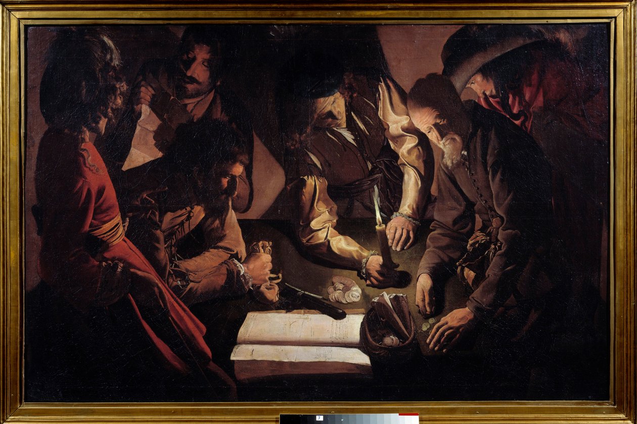 金钱支付也意味着结账。 Georges De La Tour (1593-1652) 的绘画 作者 乔治·德拉图尔