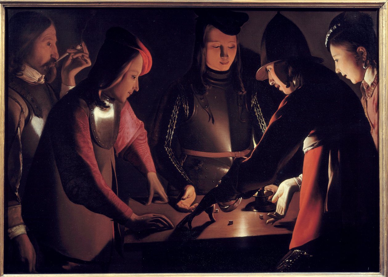 的玩家。 Georges De La Tour (1593-1652) 的绘画 作者 乔治·德拉图尔