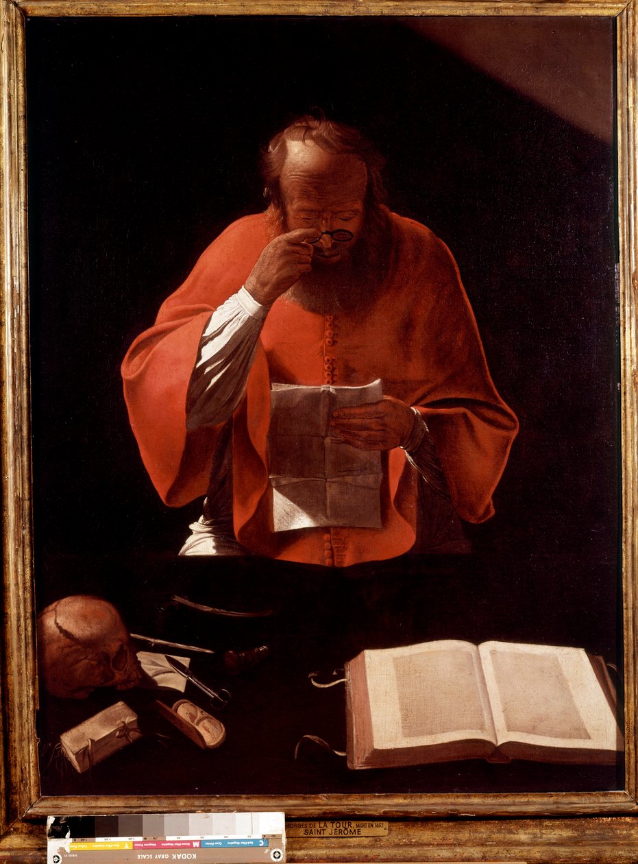 代表圣杰罗姆（Georges de la Tour）阅读绘画 作者 乔治·德拉图尔
