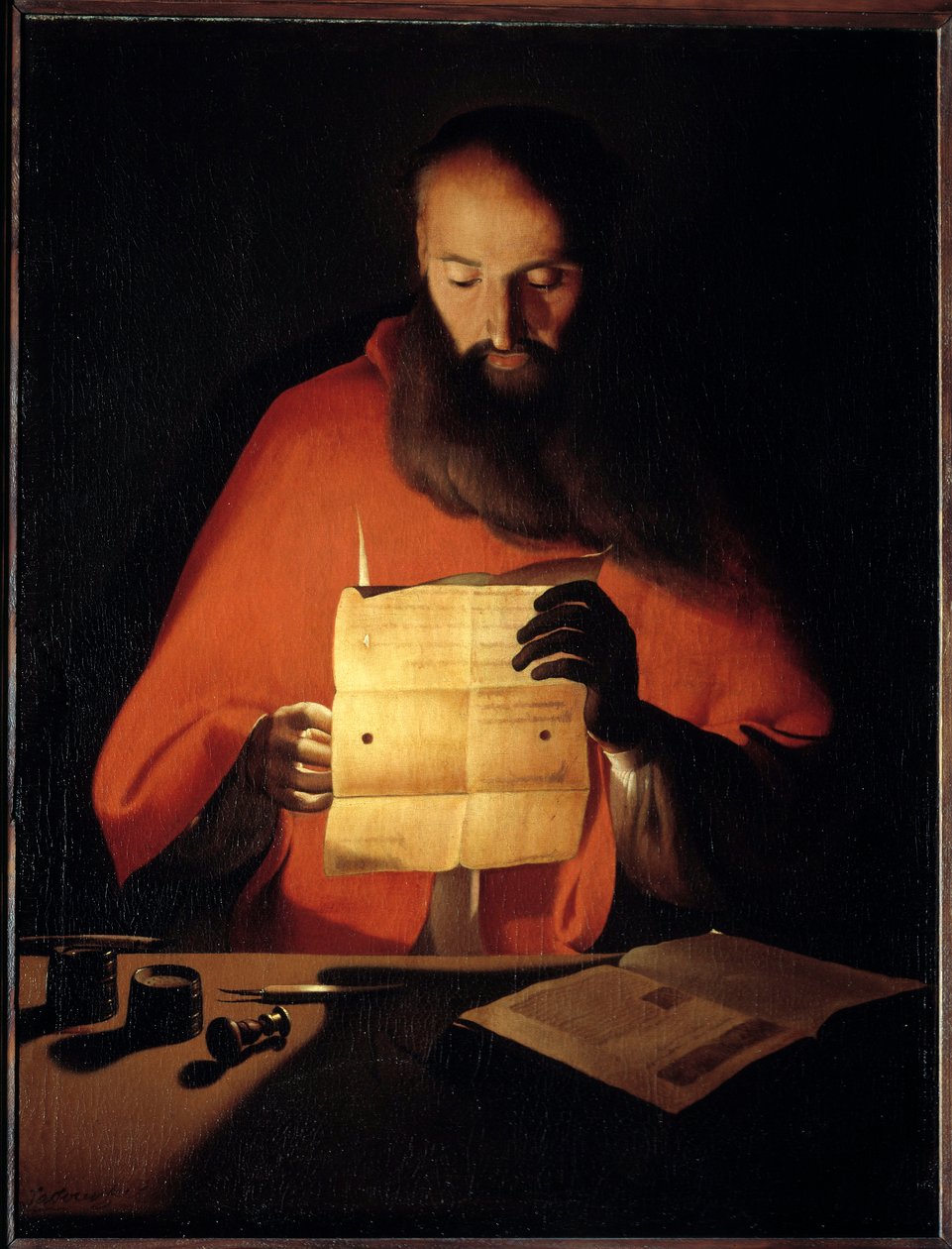 圣杰罗姆阅读。 Georges De La Tour (1593-1652) 的绘画 作者 乔治·德拉图尔