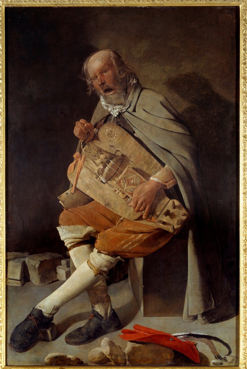 老人也说戴帽子的老人或苍蝇的老人。 Georges De La Tour (1593-1652) 的绘画 作者 乔治·德拉图尔