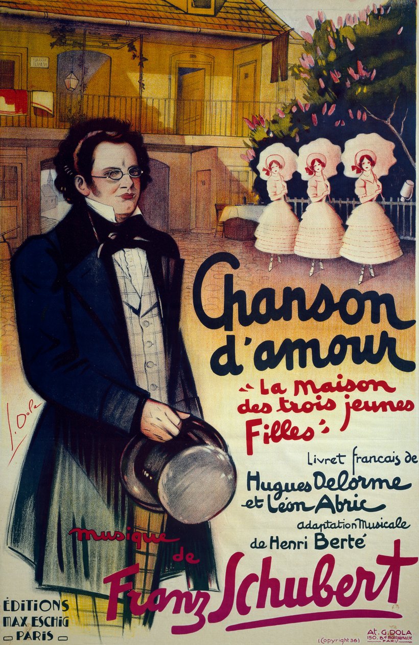 由 Hugues Delorme（1868-1942 年）和 Leon Abric（1869-1942 年）创作、Henri Berte（1857-1924 年）改编、Franz Schubert（1797-1828 年）作曲的歌剧 Chanson d