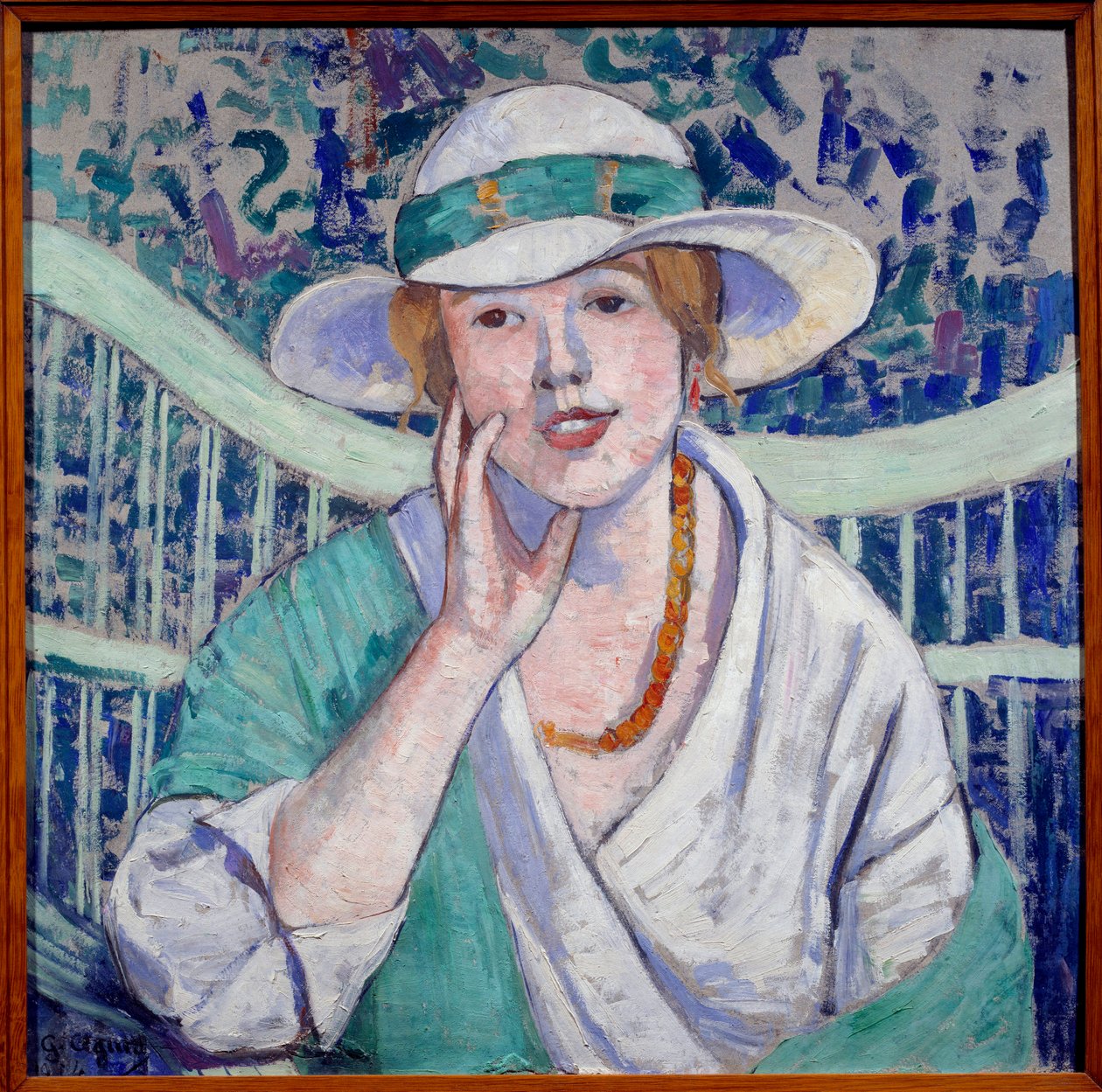 Georgette Agutte (1867-1922) 1914 年格勒诺布尔艺术博物馆的白绿帽女士肖像画 作者 乔治·阿古特（Georgette Agutte）