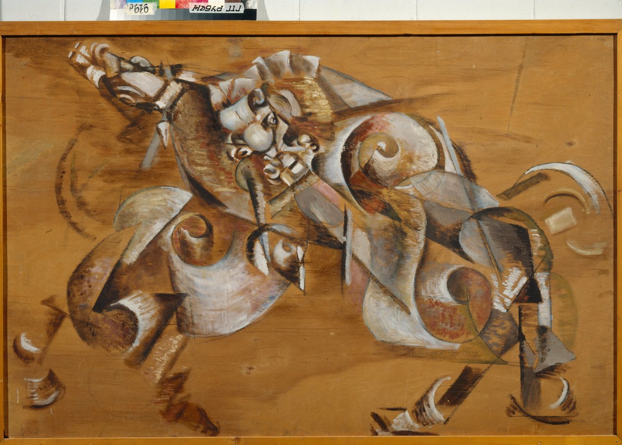 “Lion attaquant un cheval”（狮子攻击马）Georgi Yakulov Peinture de Georgi Yakulov（1884-1928）橡皮布上的油 1917-1918 昏暗 99x149 厘米国家特列季亚科夫画廊，莫斯科 作者 格奥尔基·博格丹诺维奇·雅库洛夫