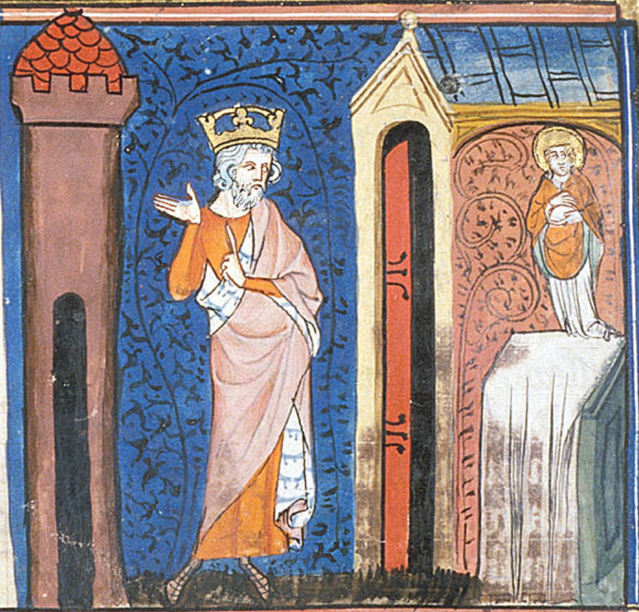 查理曼向圣德尼致敬，选自《Chroniques de France ou de St Denis》，14 世纪 (22702899392) 作者 第比利斯的乔治亚·莱文·拉米什维利