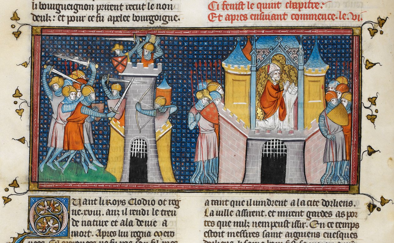 匈奴洗劫奥尔良，阿格南的祈祷，选自 Chroniques de France ou de St Denis，14 世纪 (22716441545) 作者 第比利斯的乔治亚·莱文·拉米什维利