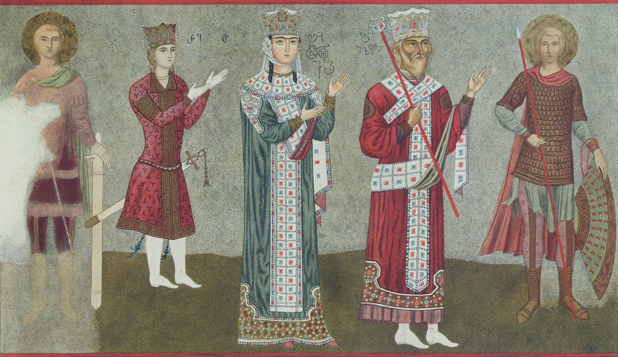 描绘女王塔玛尔（1184-1213）和她父亲格里戈里三世（1156-1184）的壁画副本 作者 乔治亚学校