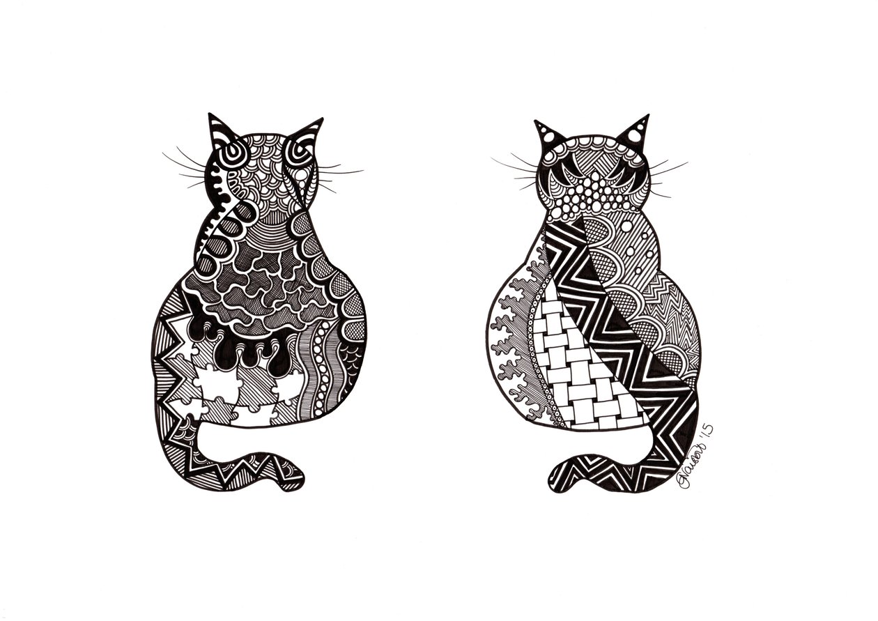 猫咪夫妇，2015 年（布里斯托尔板上的墨水） 作者 乔治娜·奈斯比特