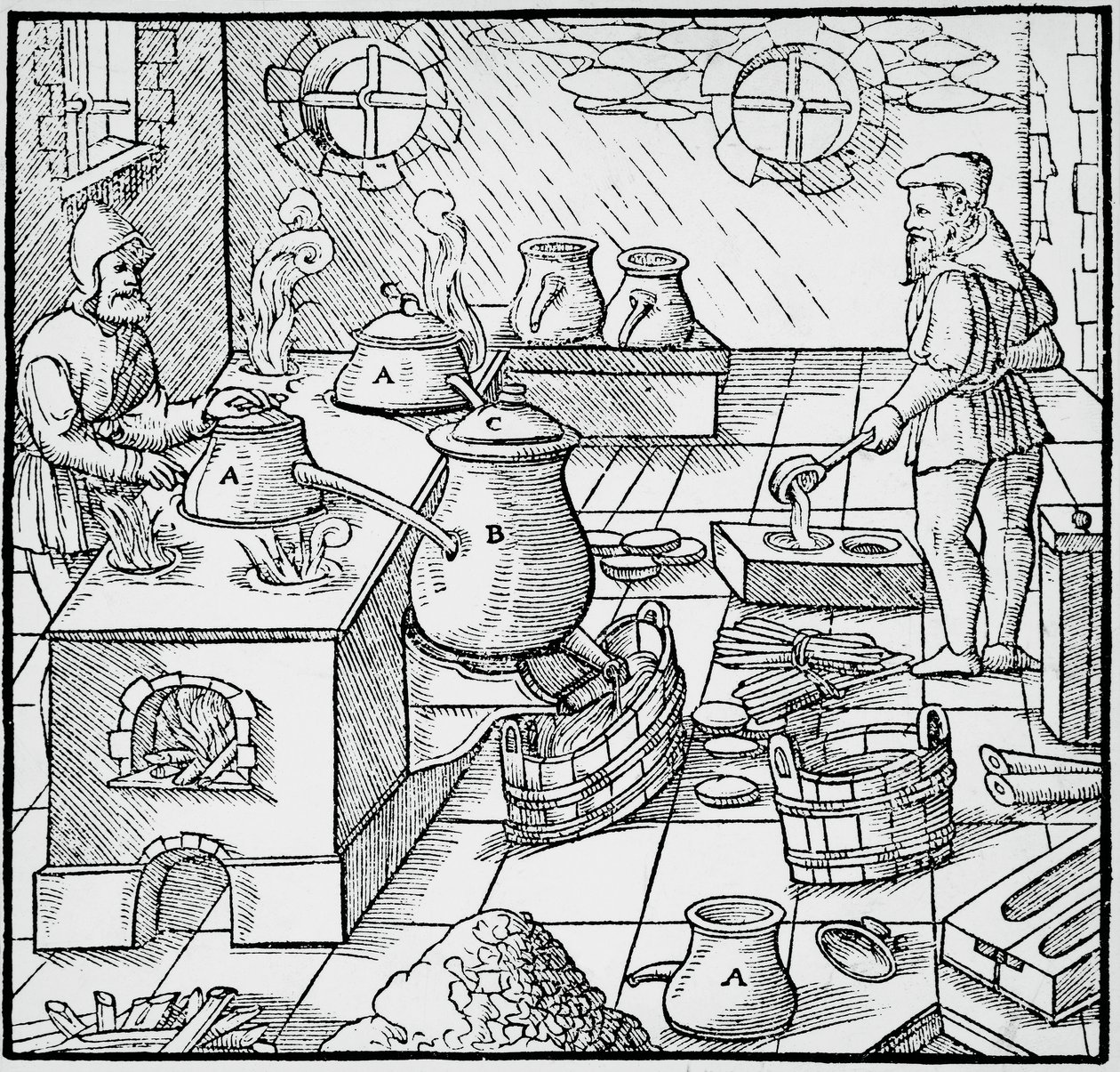 Georg Pawer 或 Georgius Agricola（1494-1555 年）的 De re metallica（《论金属的性质》）中的雕刻，巴塞尔出版 作者 乔治阿格里科拉