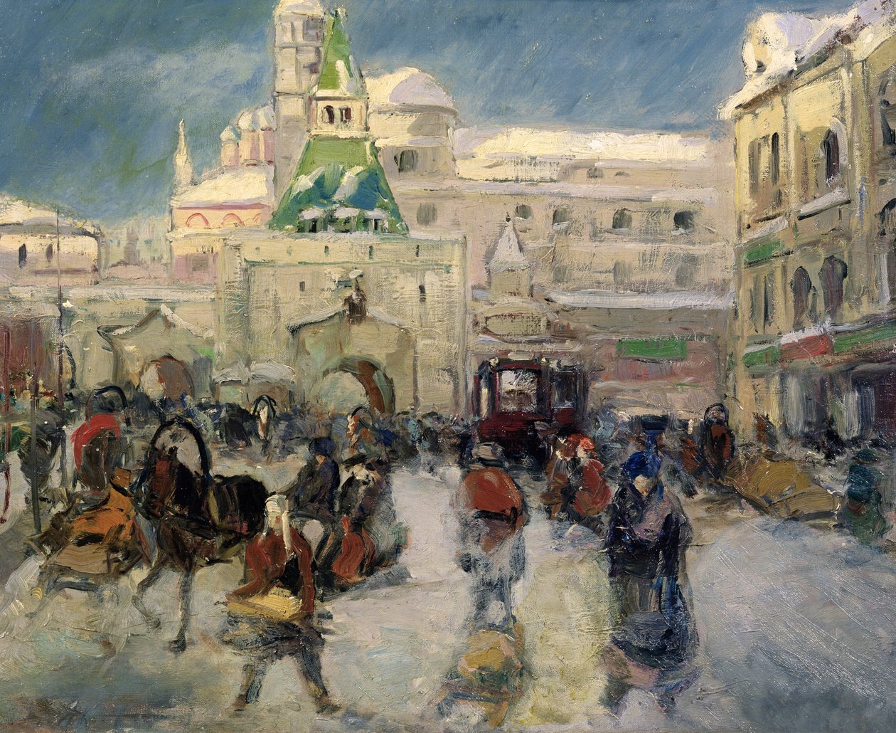 莫斯科伊金斯卡亚广场 (Iljinskaja Place)，约 1910 年（布面油画） 作者 格奥尔基·亚历山德罗维奇·拉普申