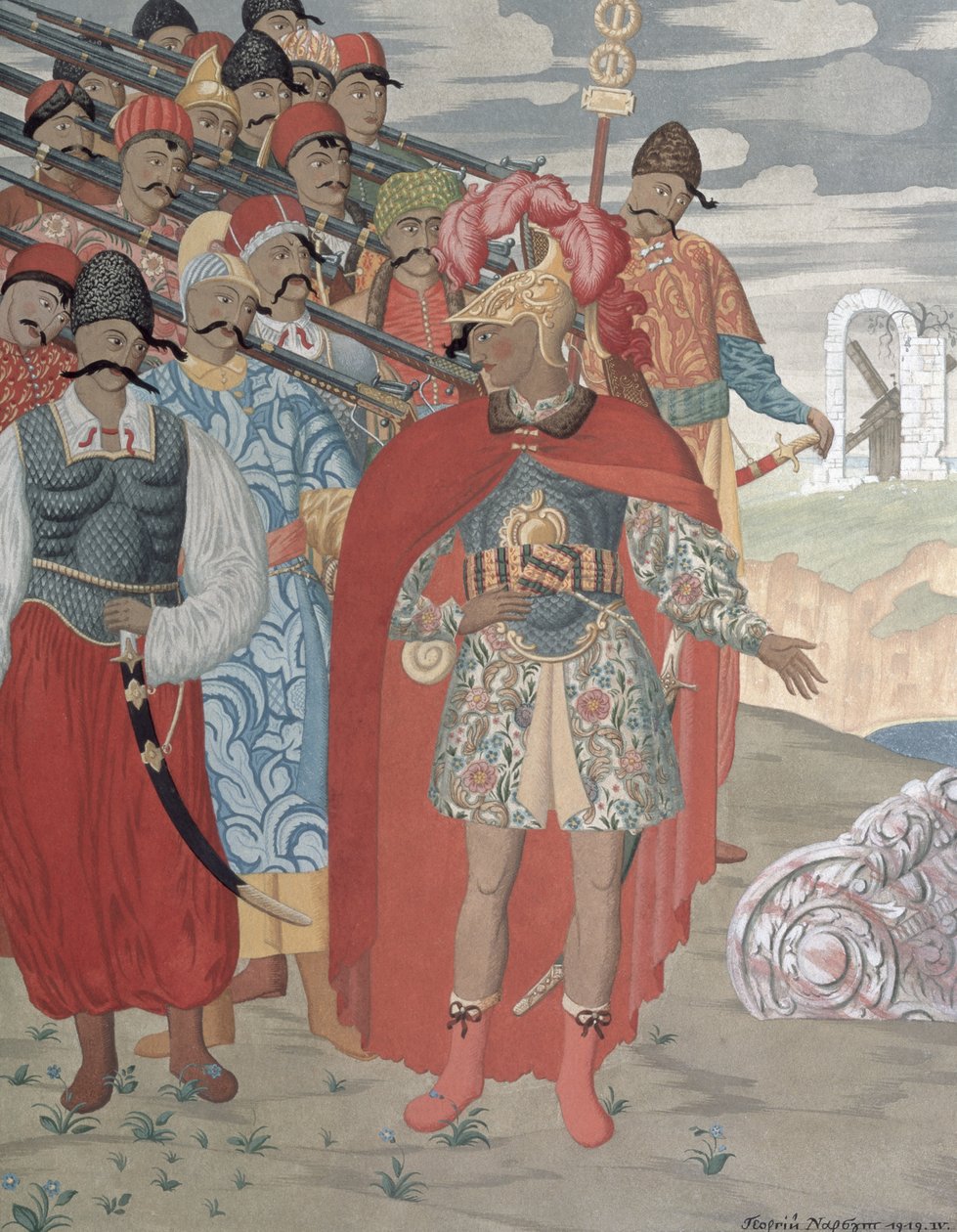 埃涅阿斯和他的士兵，1919年（彩色雕刻） 作者 乔治·纳尔布特