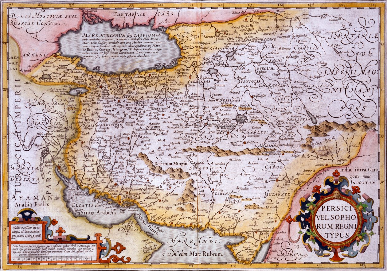 波斯地图，1638年（手工彩色雕刻） 作者 杰拉杜斯·墨卡托
