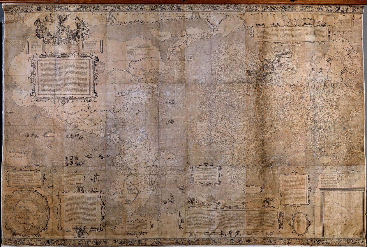 世界的地理地图。来自杰拉德-墨卡托（1512-1594）的投影的荷兰学派地图 作者 杰拉德（后）墨卡托