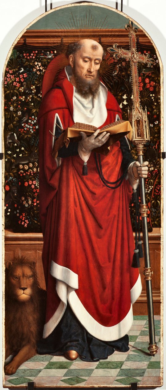 来自 San Gerolamo della Cervara 教堂的 Saint Jerome Polyptych Panel - Gerard David 作画（约 1460-1523）1506 Dim 65x150 cm Genes Musei di Strada Nuova（ex Palazzo Bianco）意大利 作者 杰拉德·大卫