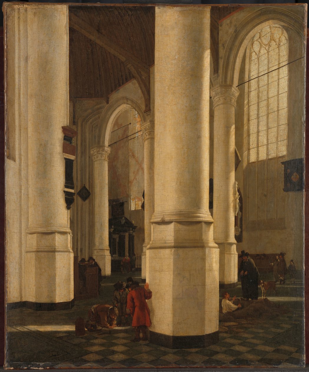 代尔夫特老教堂的内部，以及海军中将彼得·彼得斯·海因 (Pieter Pietersz Heijn) 的坟墓 作者 杰拉德·霍克吉斯特（归因于）