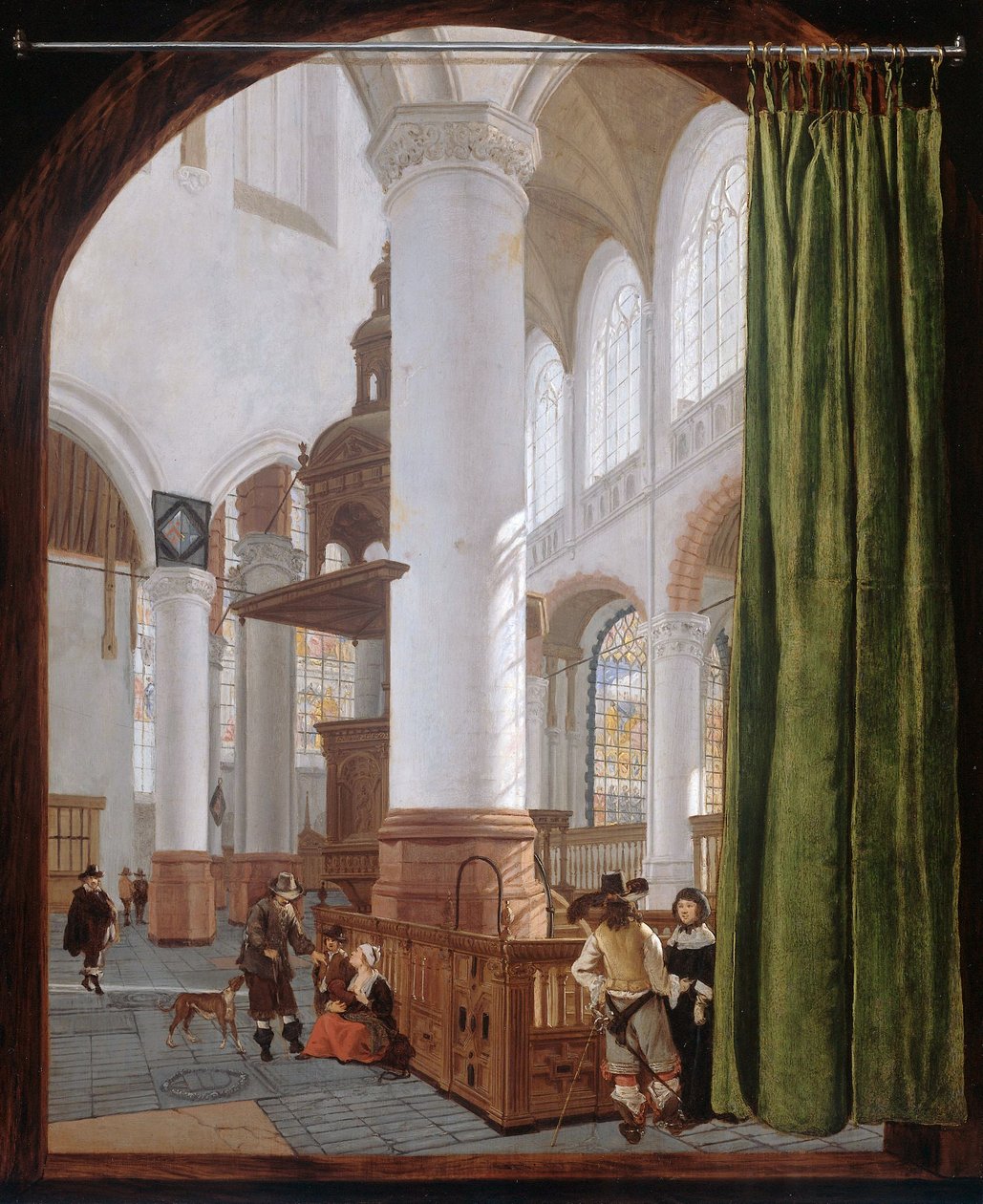 荷兰文：Interieur van de Oude Kerk in Delft，1654 年代尔夫特老教堂内景 作者 杰拉德·霍克基斯特