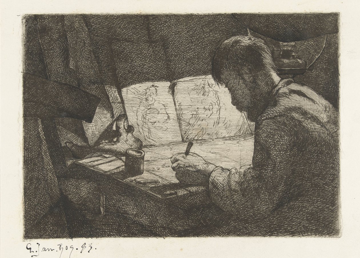 画板后的自画像 作者 Gerard Jan Bos（艺术家签名）