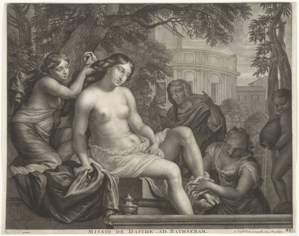 芭丝谢芭收到大卫的信息 Missio de Davide ad Bathsebam（物体上的标题） 作者 杰拉德·瓦尔克