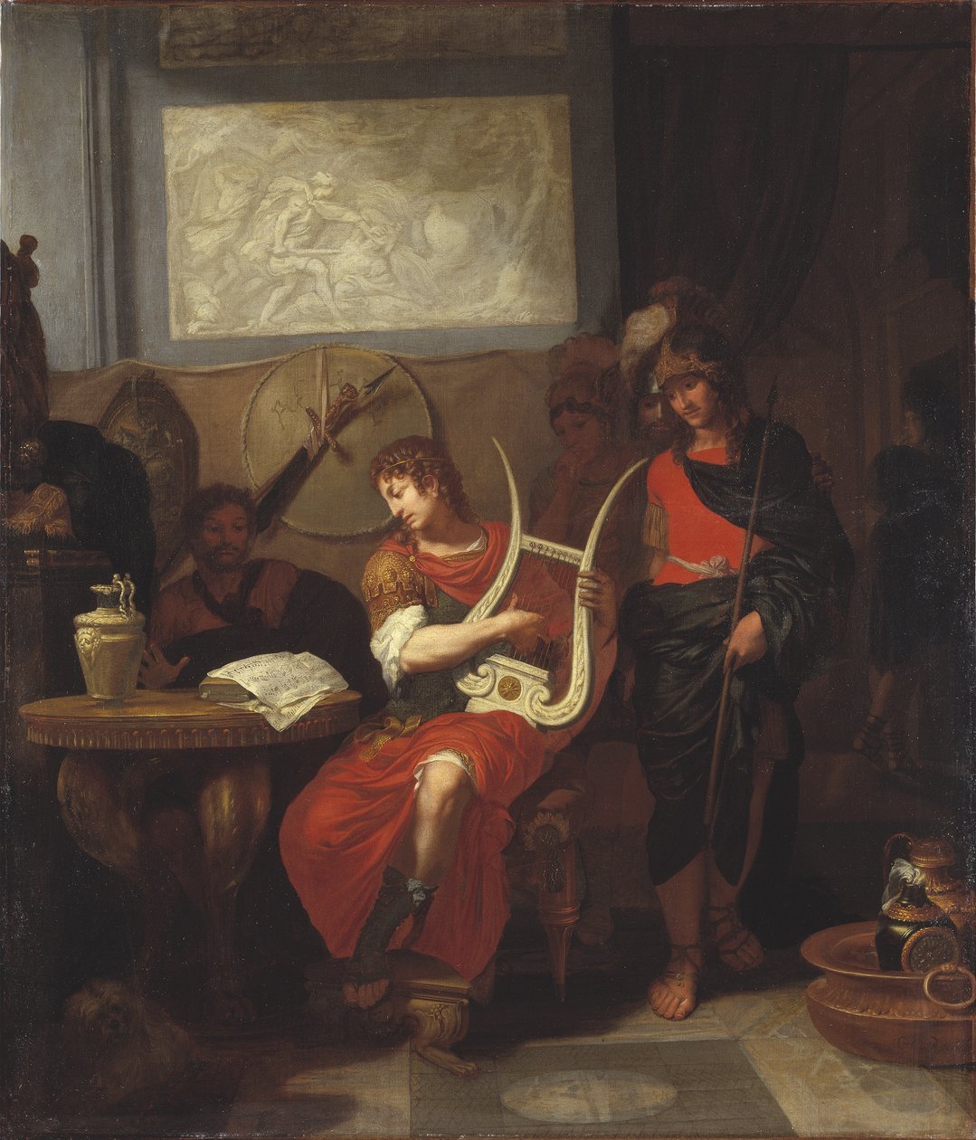 Achilles 在 Patroclus 之前演奏七弦琴 - Achilles 在 Patroclus 之前演奏七弦琴，作者：Lairesse, Gerard, de (1640-1711)。 布面油画 作者 热拉尔·德·莱瑞斯