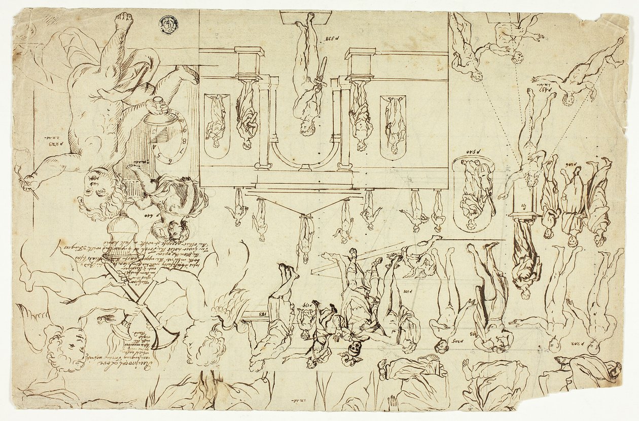 雕像和绘画插图后的复制品（正面）；男子骨架的测量（背面） 作者 热拉尔·德·莱瑞斯