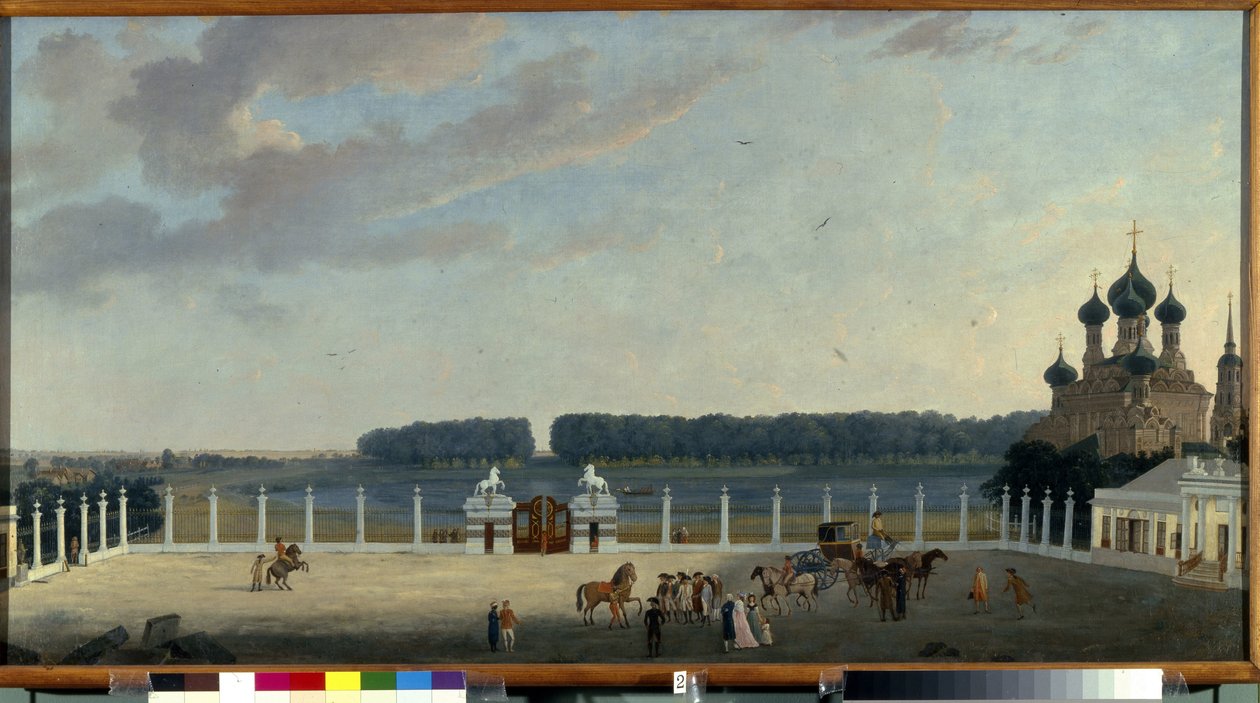 奥斯坦金诺宫（莫斯科）窗外景色。杰拉德-德拉巴特（Gerard de la Barthe，1787-1810 年活跃）的画作，布面油画，约 1790 年。18 世纪法国艺术。圣彼得堡俄罗斯国家博物馆。 作者 杰拉德·德拉巴特