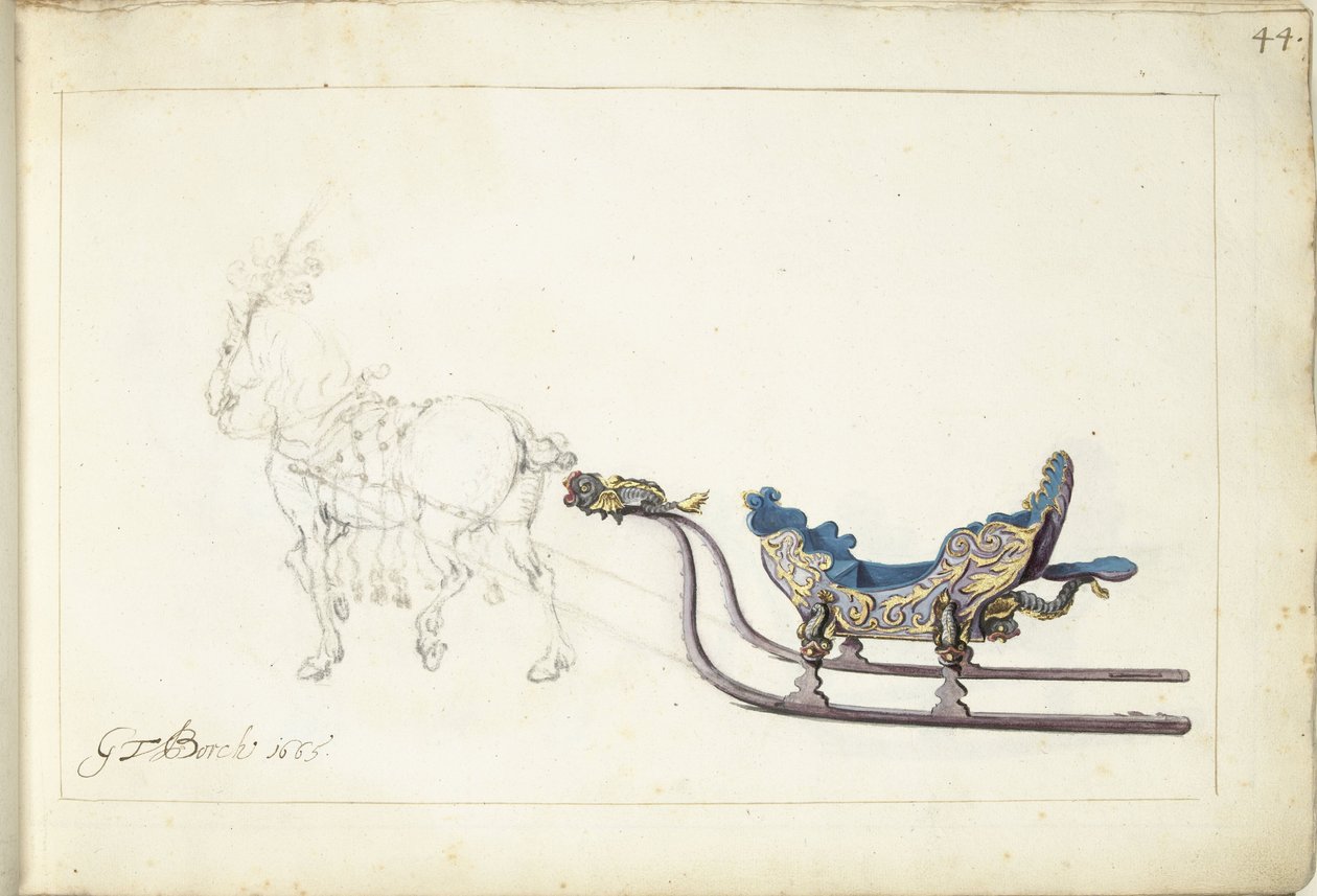 马和雪橇 作者 Gerard ter Borch (II)（艺术家签名）