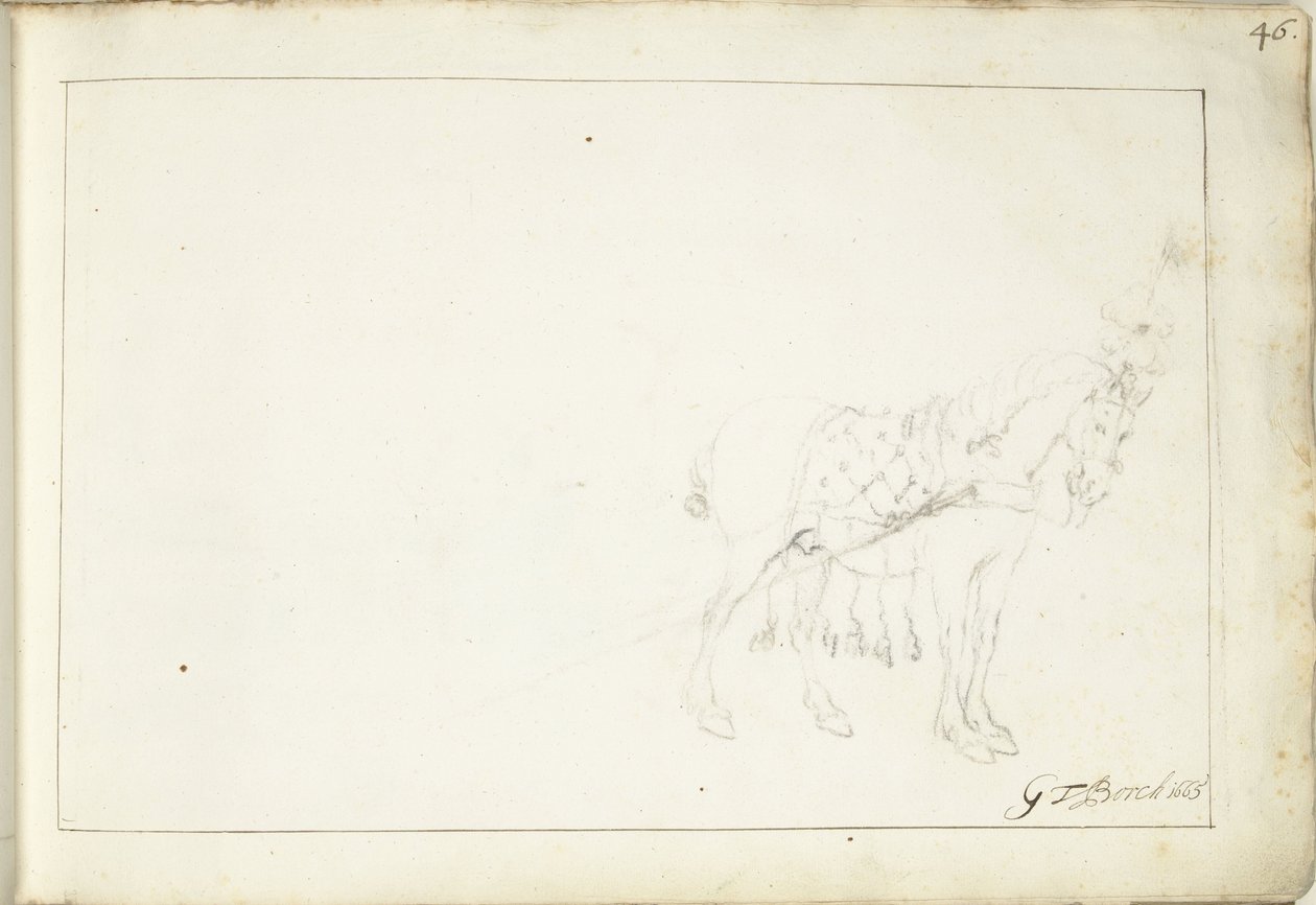 马，向右转 作者 Gerard ter Borch (II)（艺术家签名）
