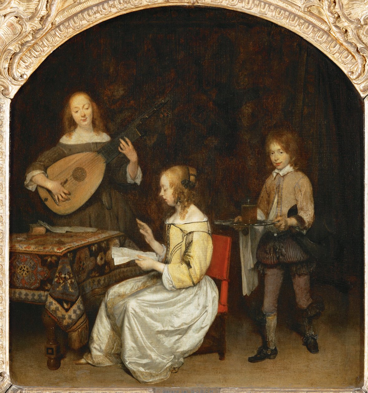 音乐会：歌唱家和手风琴演奏家... 作者 Gerard ter Borch 或 Terborch