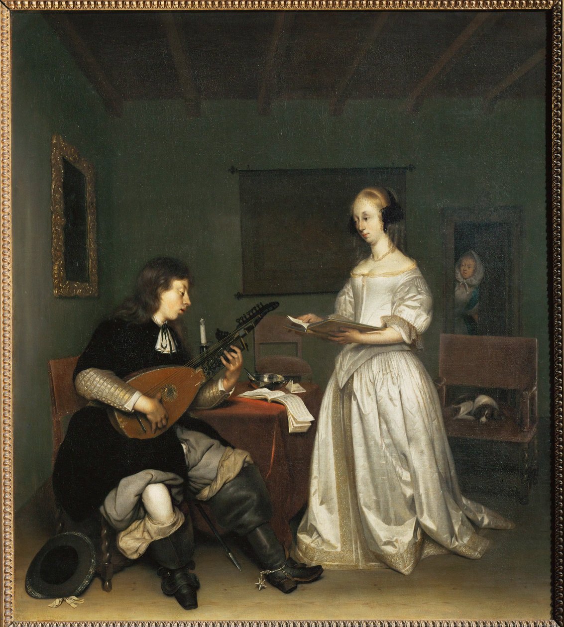 二人组合：歌手和手风琴演奏家 ... 作者 Gerard ter Borch 或 Terborch